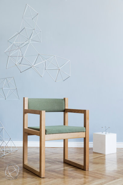 绿色扶手椅白色方块开放空间极简现代内饰图片下载