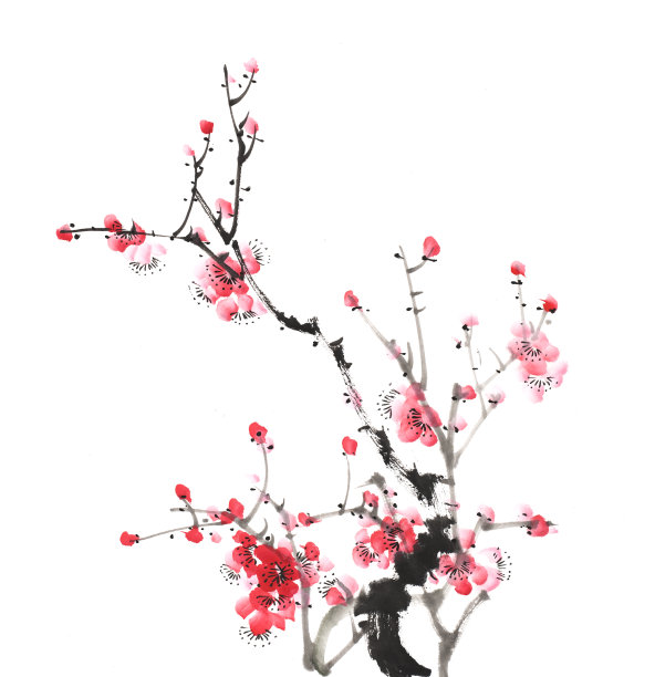 传统中国画春天梅花盛开图片下载