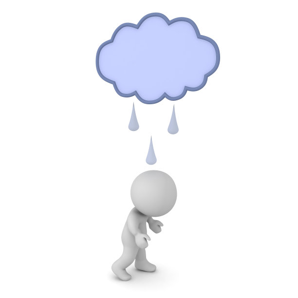 沮丧的3D角色与雨云在他的上方图片下载
