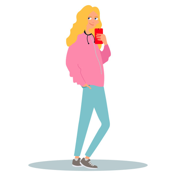 带着小玩意儿的年轻女人。一个小女孩用她的智能手机拍了一张照片。矢量插图在一个平坦的风格图片下载