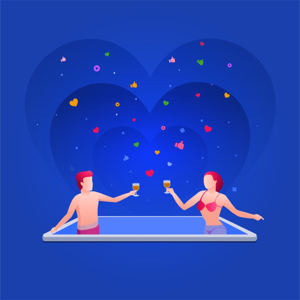 帅哥和比基尼女郎在智能手机池里。图片下载