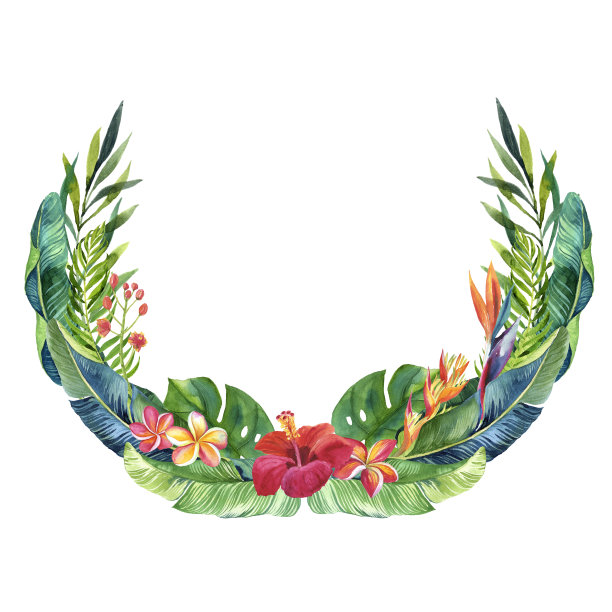 带有热带花朵和叶子的圆形花环。热带地区灿烂辉煌!对于婚礼请柬、卡片、保存日期、横幅、生日等图片下载