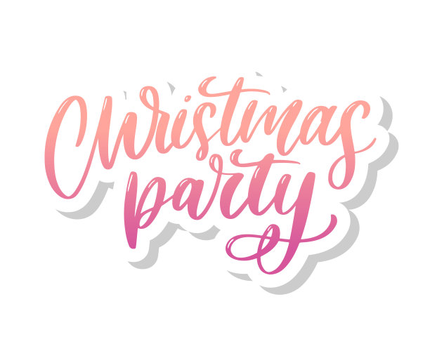 圣诞派对海报模板。手写字体，闪闪发光的排版。图片下载
