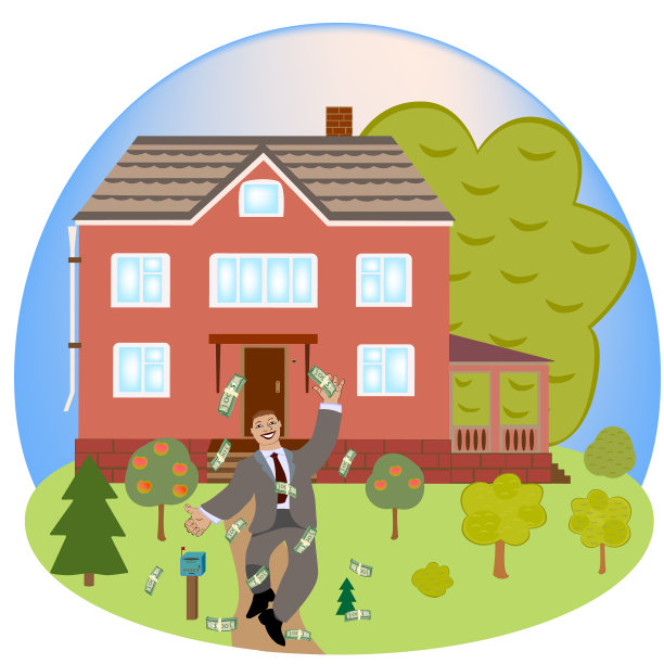 商人或经理微笑着与美元钞票隔离。房地产的卡通。矢量插图在平面风格。图片下载