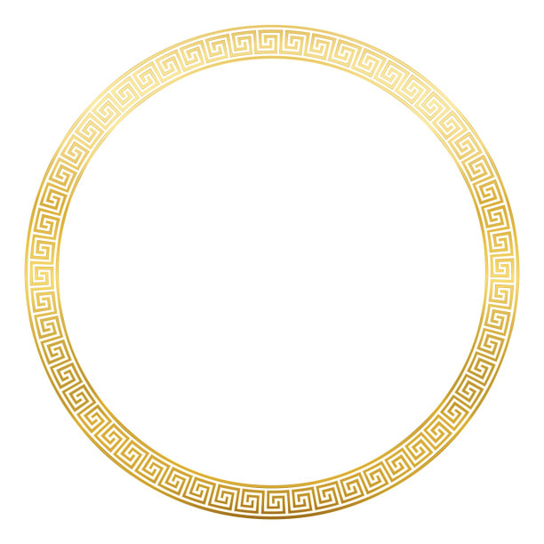古老的图案框架，圆形金色蜿蜒设计与无缝的希腊图案，装饰边界，由连续的线条构成，形成重复的主题。白色背景。图片下载