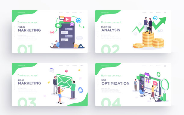 演示幻灯片模板或用于网站或应用程序的英雄横幅图片。业务概念插图。现代公寓风格图片下载