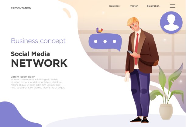 演示幻灯片模板或网站或应用程序的登录页面。业务概念插图。现代公寓风格。向量图片下载