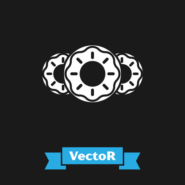 白色甜甜圈与甜釉图标孤立在黑色背景。矢量图图片下载