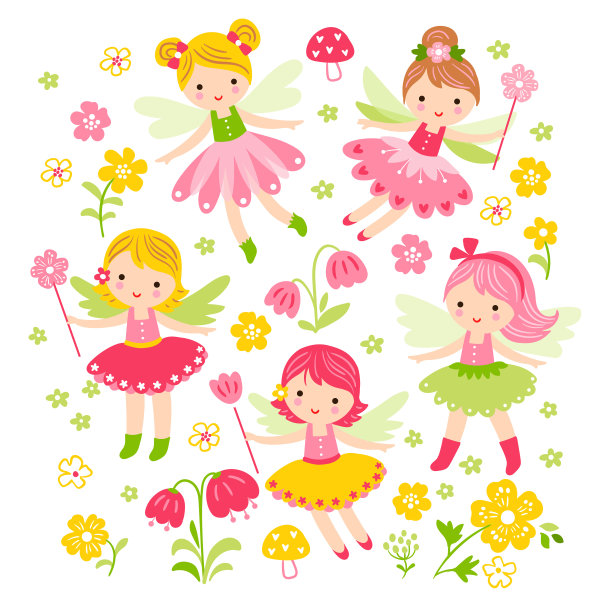 矢量无缝插图与仙女和花。图片下载