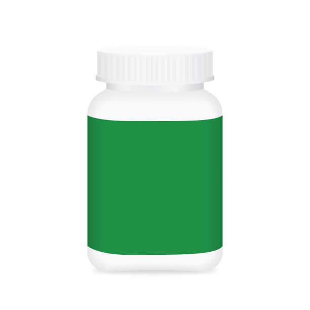 白色药瓶和绿色标签，瓶身塑料白色包装为模板设计为白色背景，包装瓶包装丸剂、中成药、维生素、片剂、补品图片下载