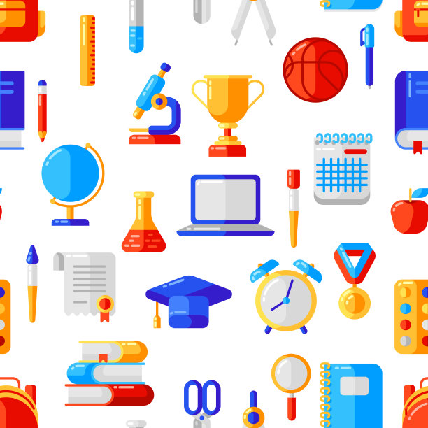 学校无缝模式与教育图标和符号。图片下载