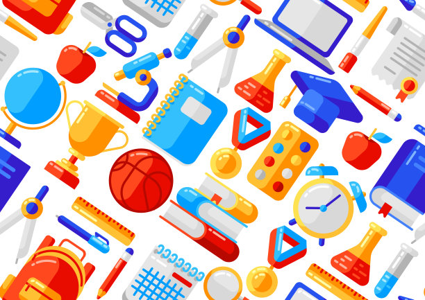 学校无缝模式与教育图标和符号。图片下载