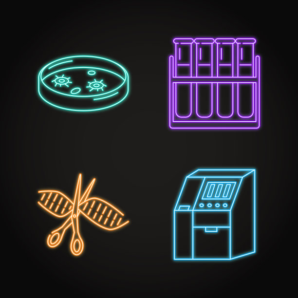 一组基因组测序概念霓虹灯图标图片下载