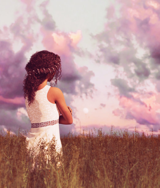 草地上的女人图片下载