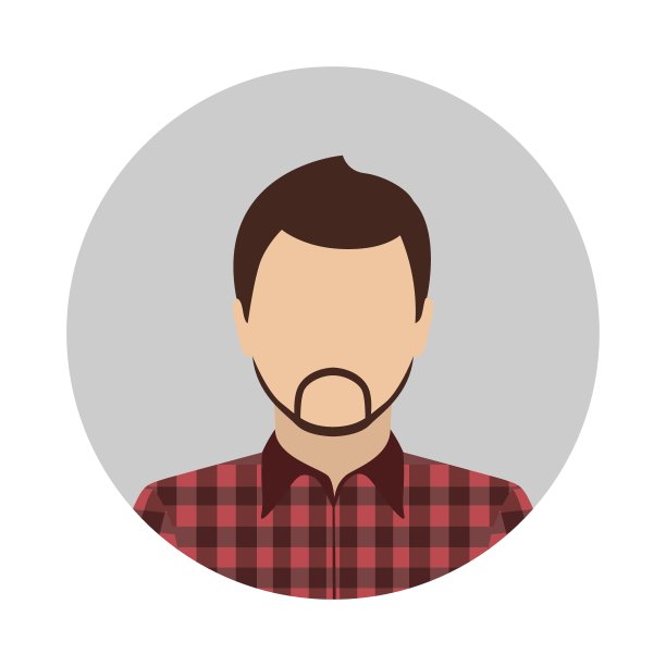 蓄着胡子，穿着格子衬衫的白人男子。抽象的男性的化身。矢量图标图片下载