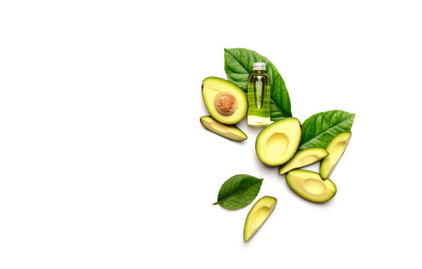 牛油果油概念，平铺构图，留白为文字图片下载