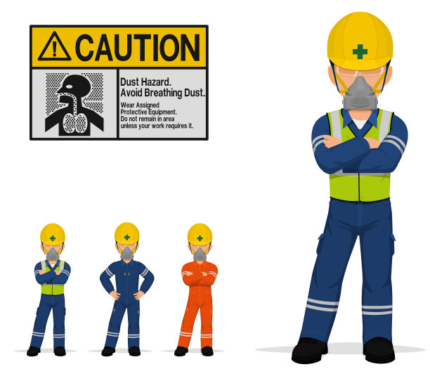 一个孤立的工业工人，戴着防尘罩，背景是透明的图片下载