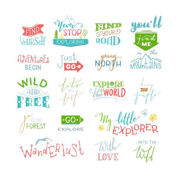 矢量手绘的一套关于自然和旅游的字母报价。图片下载