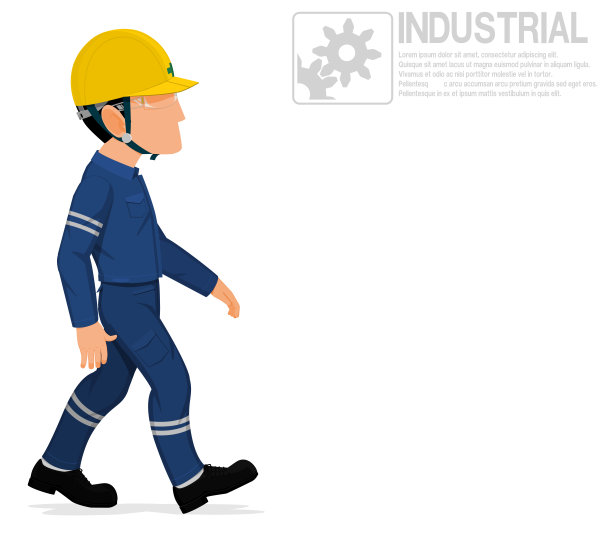 一个产业工人在透明的背景上行走图片下载