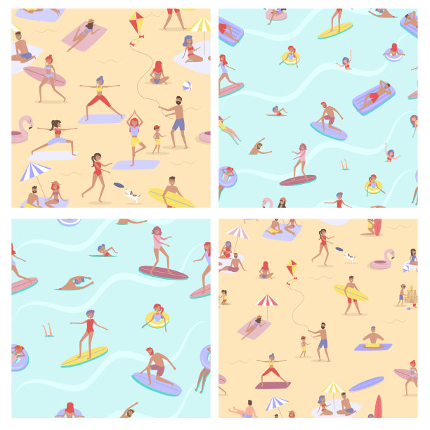 夏日沙滩概念无缝模式集。图片下载