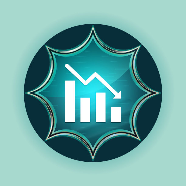 统计下降图标神奇的玻璃太阳爆发蓝色按钮天空蓝色背景图片下载