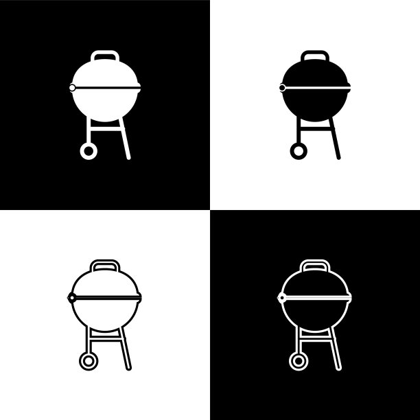 设置烧烤架图标孤立的黑色和白色背景。烧烤烧烤聚会。矢量图图片下载