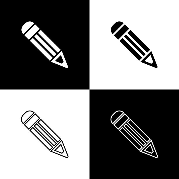 设置铅笔图标孤立的黑色和白色背景。教育的迹象。绘画和教育工具。学校办公室的象征。矢量图图片下载