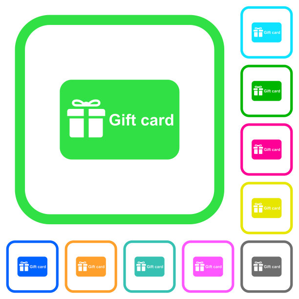 礼品卡与文字生动的彩色平面图标图片下载
