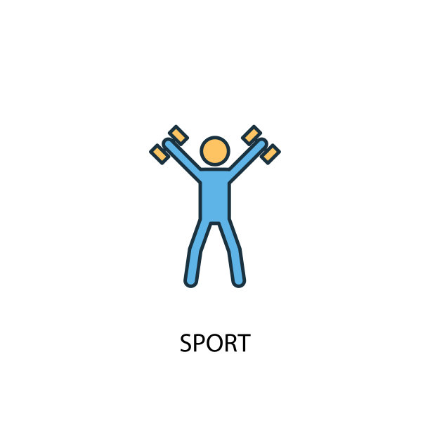 运动概念2彩色线图标。简单的黄色和蓝色元素插图。运动概念轮廓符号设计图片下载
