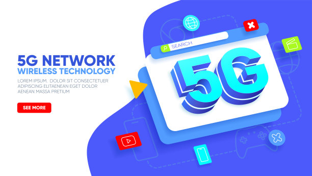 5G网络无线技术登陆页。抽象分层窗口与大字母5g和图标周围。高速移动互联网。矢量图图片下载