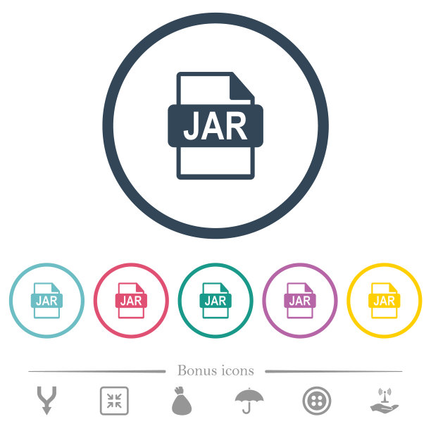 JAR文件格式圆形轮廓扁平彩色图标图片下载
