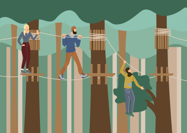 极限绳索公园在森林平面插图图片下载