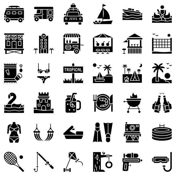 暑假相关矢量集，立体设计图标图片下载