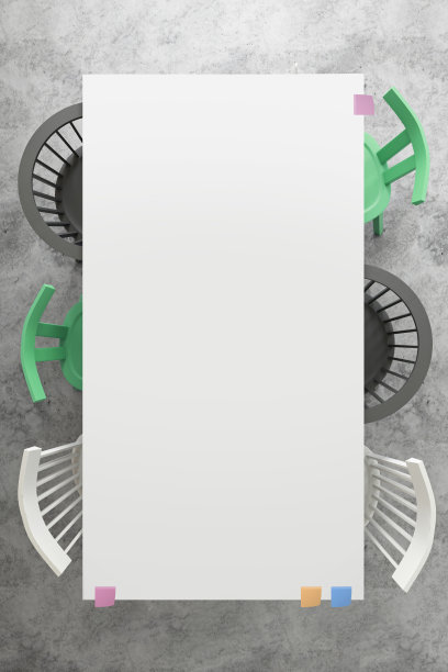 俯视图，一个干净的空白桌面与椅子周围图片下载