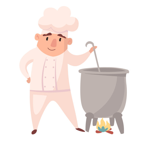 的厨师。卡通吉祥物在各种动态姿态。厨师在白帽，矢量插图图片下载