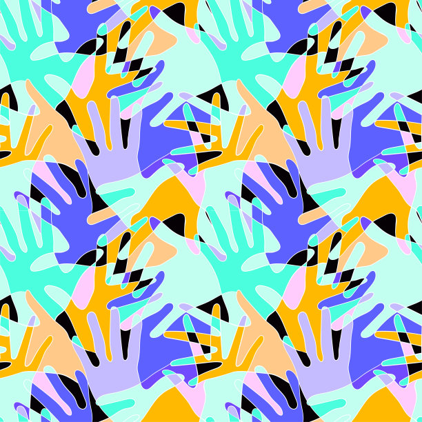 无缝矢量模式与混乱的手剪影图片下载