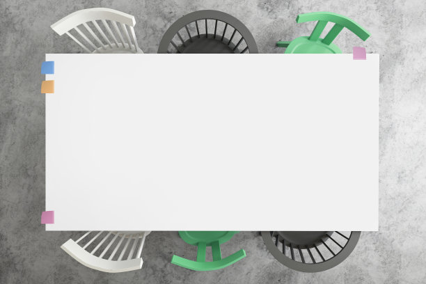 俯视图，一个干净的空白桌面与椅子周围图片下载