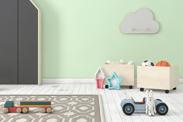 孩子的房间内部与空白墙图片下载