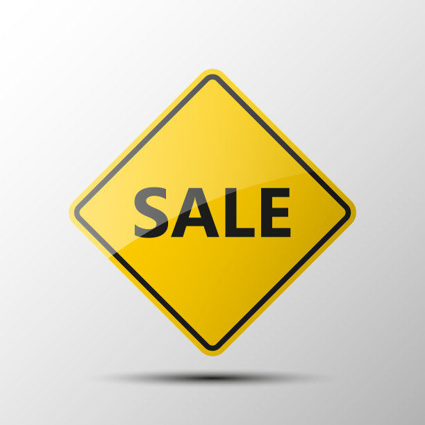 黄色钻石道路标志与黑色边框和图像销售在白色背景。插图。成交标志图片下载