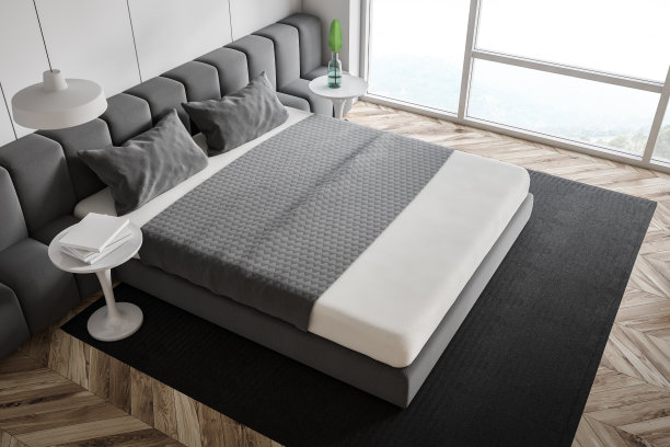 时尚的白色卧室内部与特大号床图片下载