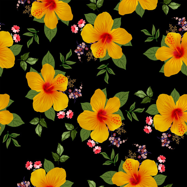 无缝花木槿与叶图案图片下载