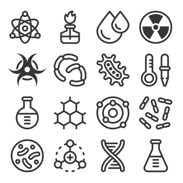 化学科学细节轮廓矢量图标集图片下载