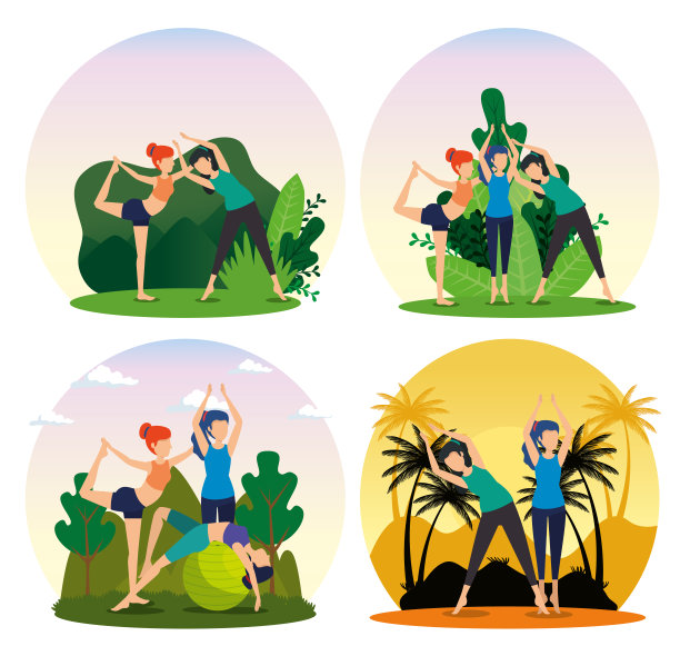 让妇女用灌木、植物和树木练习瑜伽图片下载