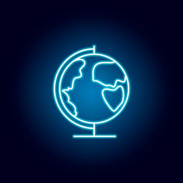 地球仪，地球，地理轮廓图标在霓虹灯风格。元素教育插图线图标。标志、符号可用于网页、logo、手机应用、UI、UX图片下载