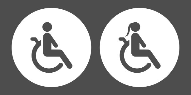 残疾人。坐轮椅的男人和女人。矢量图标图片下载