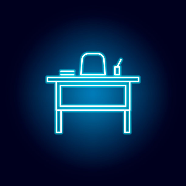 教师书桌，椅子轮廓图标霓虹灯风格。元素教育插图线图标。标志、符号可用于网页、logo、手机应用、UI、UX素材图片