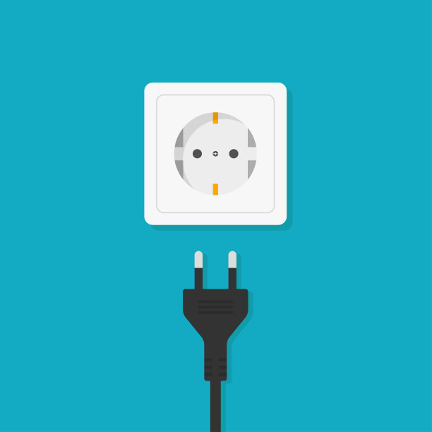 带插头和阴影的插座在蓝色的墙上。欧洲的套接字技术。家electiric连接。图片下载