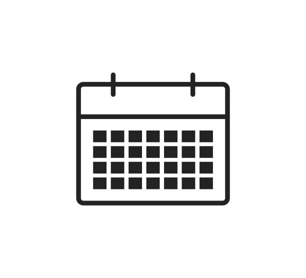 日历图标隔离平面设计。Mounth提醒。简单的黑枣标志。图片下载
