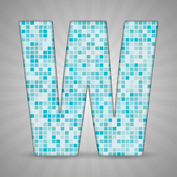 矢量插图的字母W制成的方形蓝色马赛克。图片下载