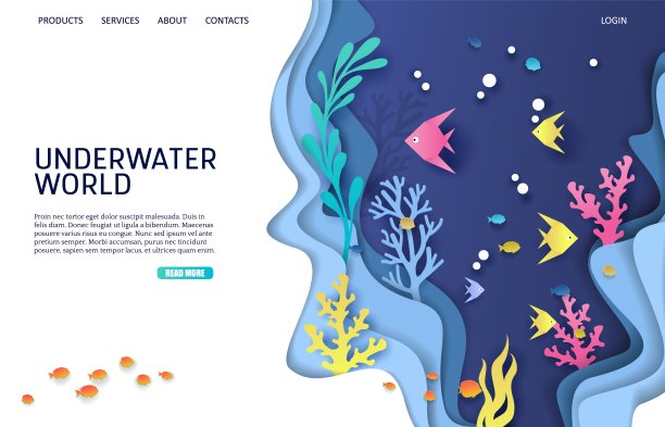 水下世界矢量网站登陆页面设计模板图片下载